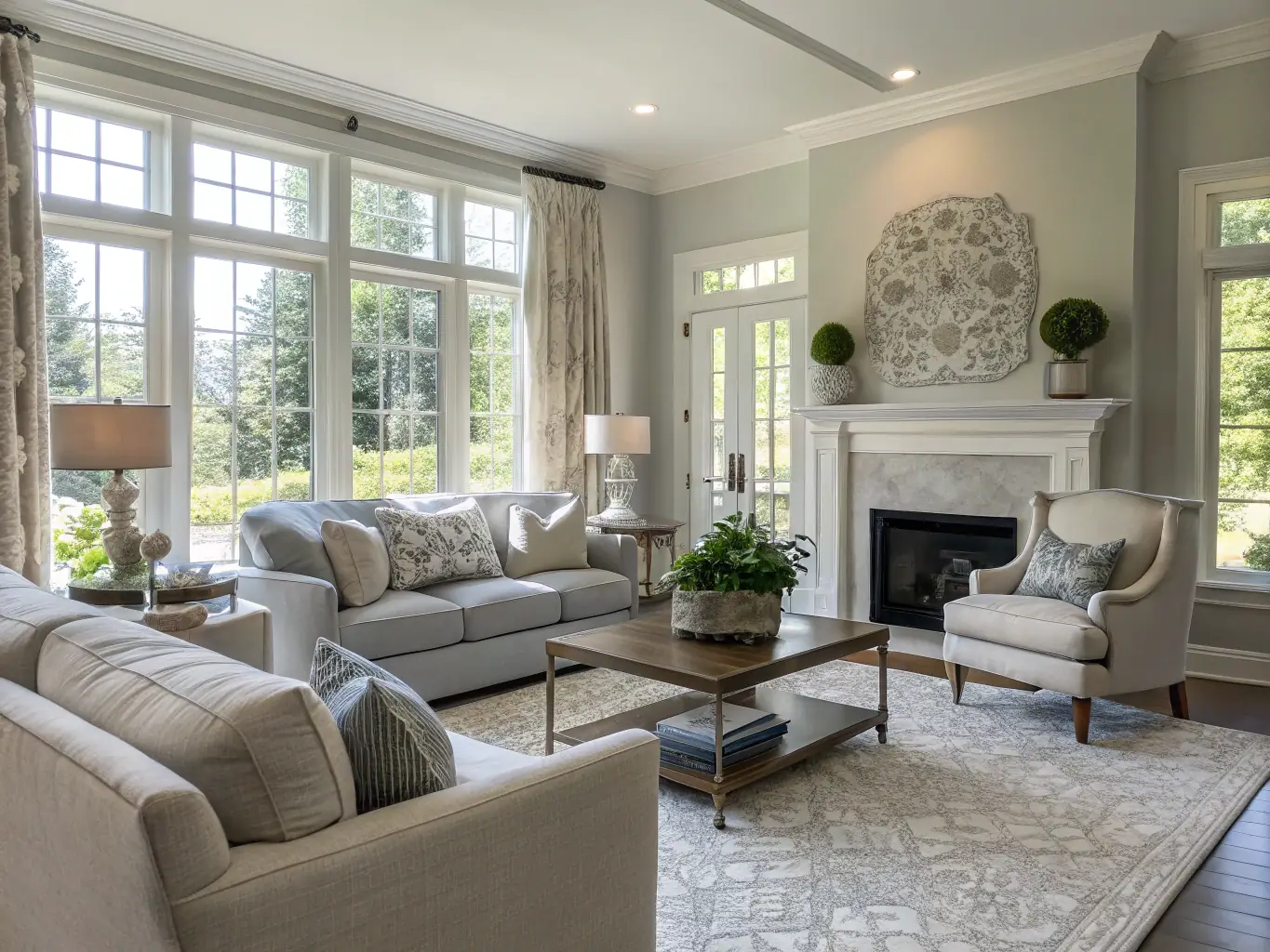 A beautifully painted living room with smooth, vibrant walls and elegant trim, showcasing ProCoat Painting & Decor's interior painting expertise.