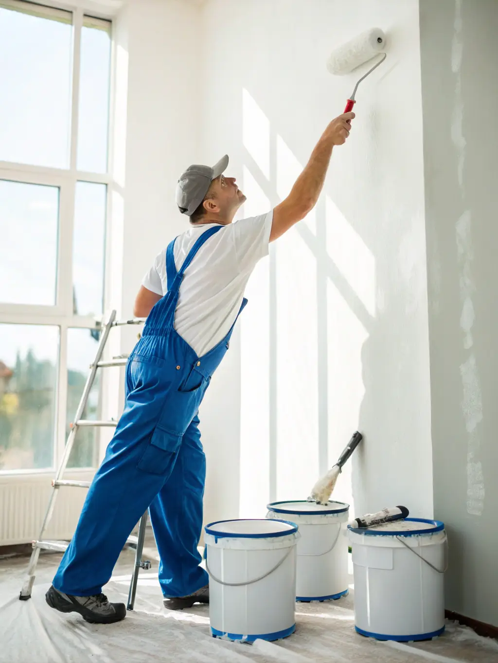 A digital illustration of a paint roller applying a smooth, even coat of paint on a wall, representing the high-quality finish.